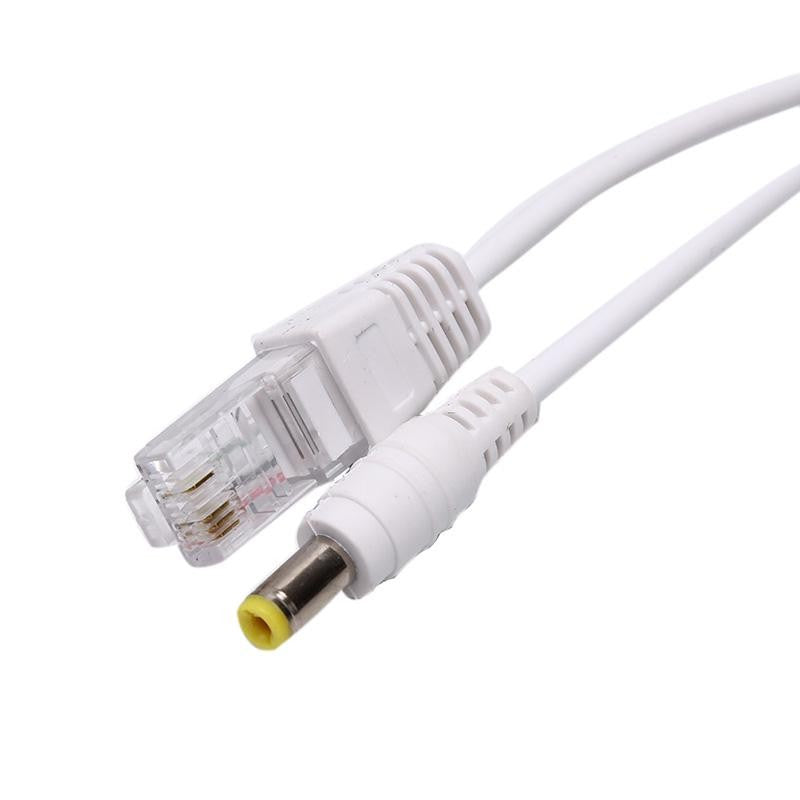 Cablu pasiv POE, conector RJ45 tata si mufa DC 2.1mm ale injectorului, cablu alb