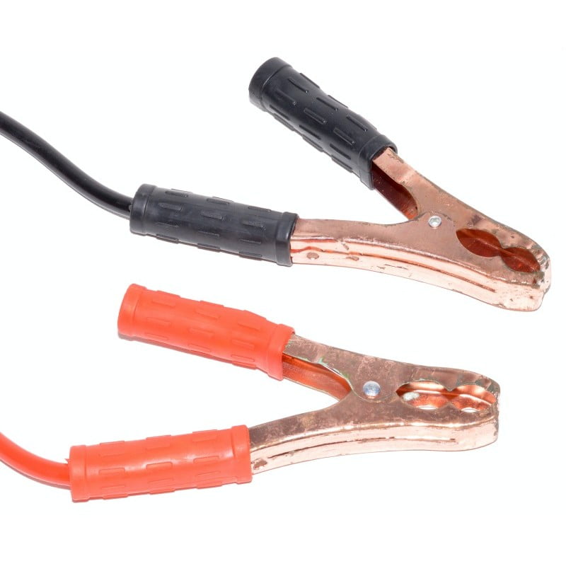 Cabluri pornire auto cu clesti metalici cuprati, maner izolat rosu si negru, deschidere 25mm