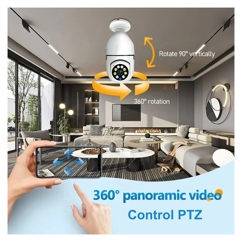 Camera supraveghere E27 cu rotire 360 grade orizontal si 90 grade vertical, control PTZ din telefon