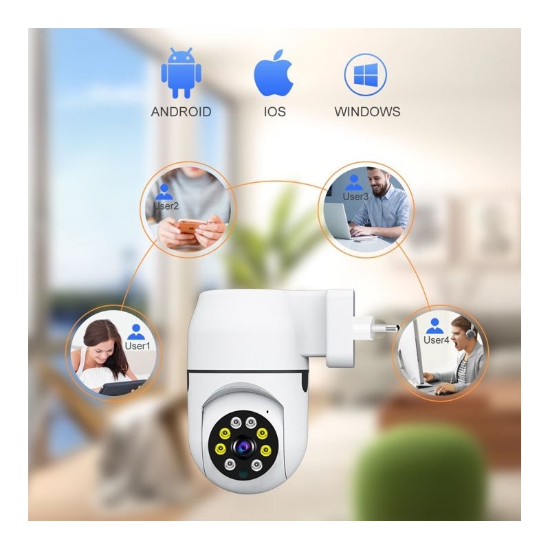 Camera supraveghere la priza PTZ WiFi compatibila Android, iOS si Windows, acces multi-utilizator