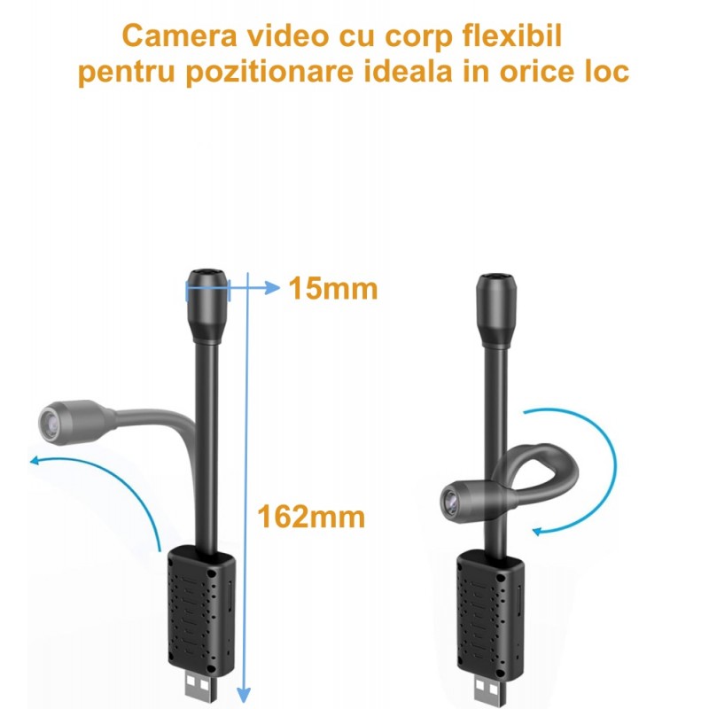 Camera supraveghere USB flexibila cu brat ajustabil 162mm, cap 15mm, rotire 360 grade pentru pozitionare versatila