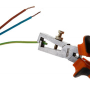 Cleste dezizolat cablu 160mm reglabil, lame otel calit, maner cauciucat portocaliu-negru, in uz pe cabluri electrice