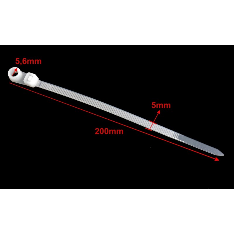 Colier plastic cu cap montabil, dimensiuni 200mm lungime si 5mm latime marcate