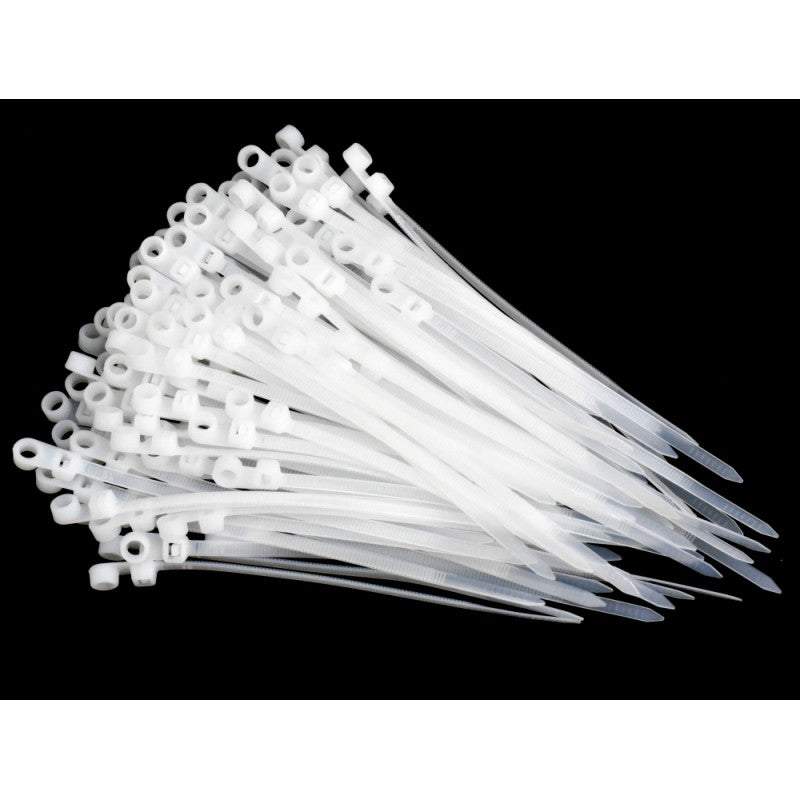 Coliere plastic cu cap montabil albe, set 100 bucati aranjate in evantai