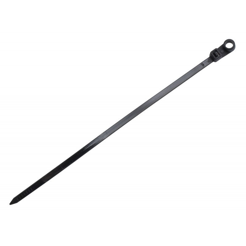 Colier plastic negru 150mm intins, cu cap montabil si varf ascutit vizibile