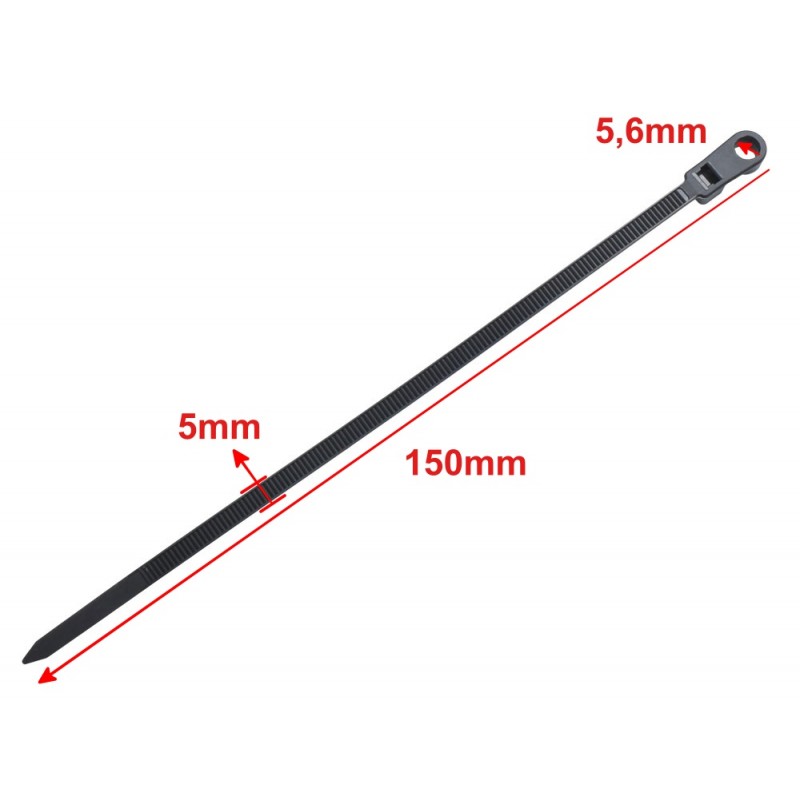 Colier plastic cu cap montabil, dimensiuni 5x150mm marcate, latime 5,6mm la cap
