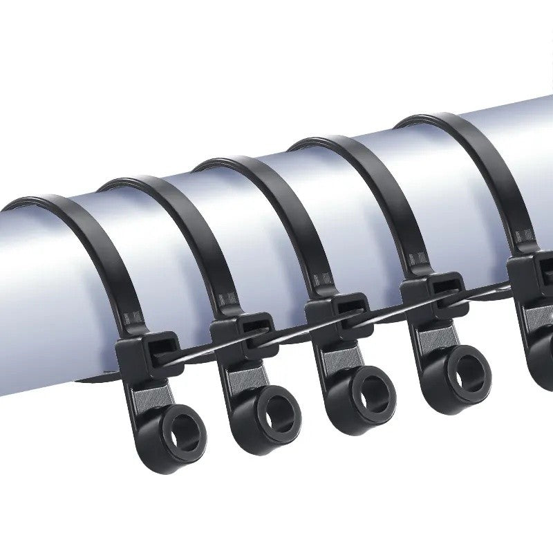 Coliere plastic negre cu cap montabil fixate pe conducta, montaj practic pe tevi