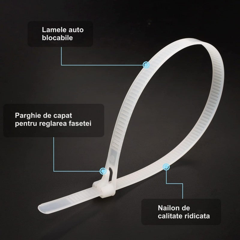 Colier plastic reutilizabil cu lamele auto-blocabile si parghie de reglare din nailon de calitate