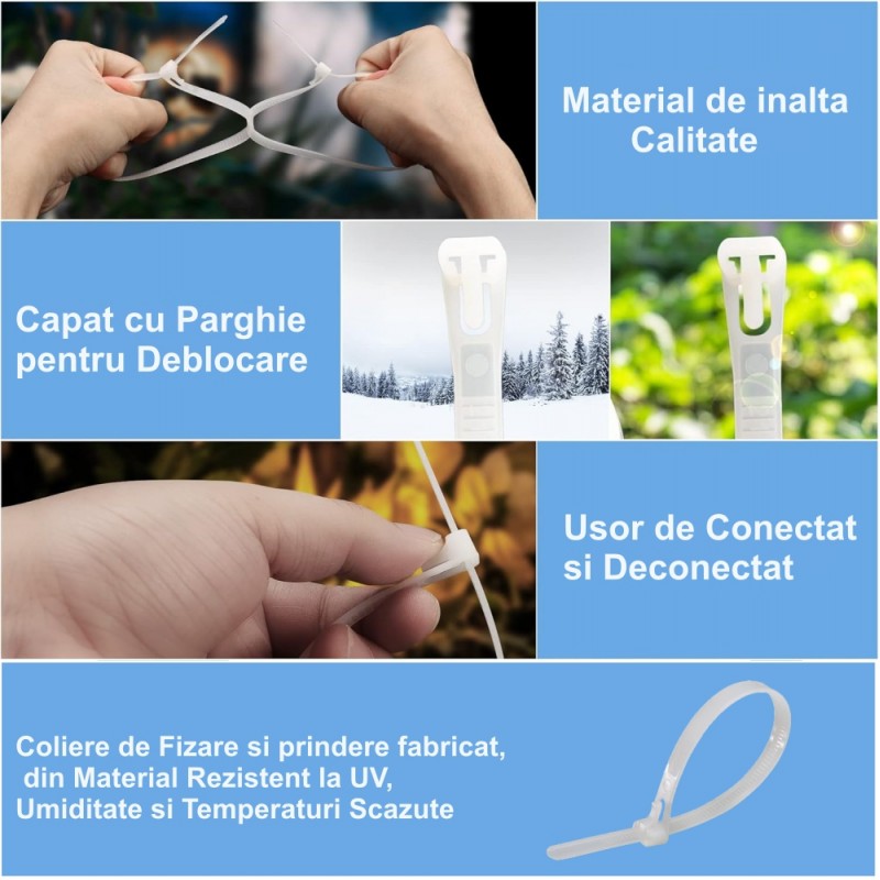 Colier plastic rezistent la UV si umiditate, usor de conectat si deconectat, reutilizabil