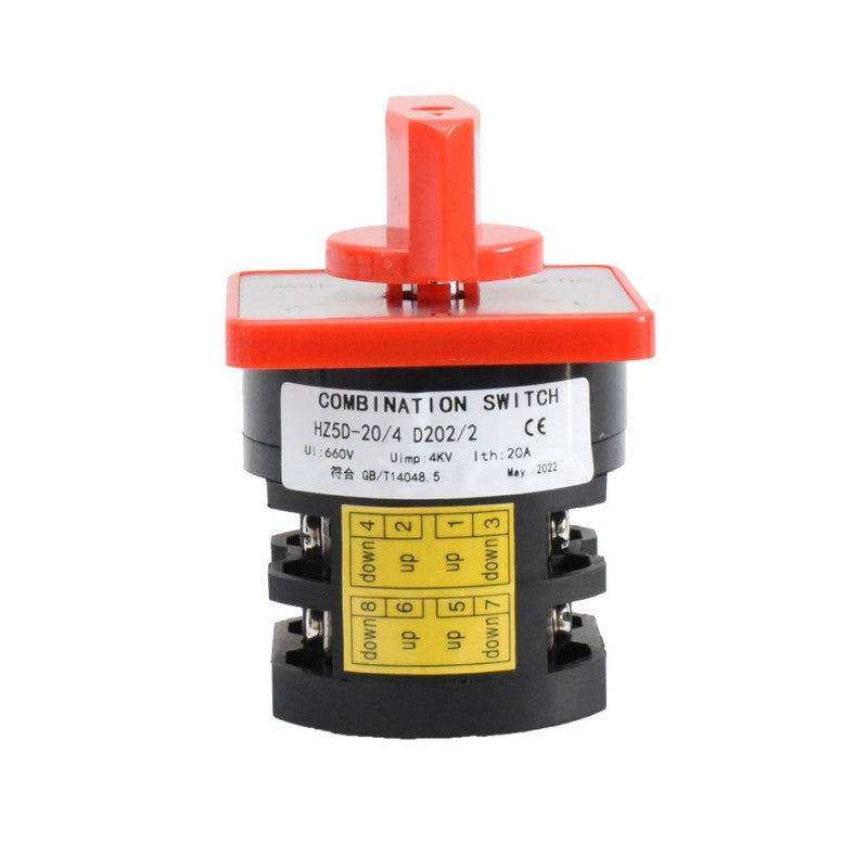 Comutator rotativ industrial 660V, spate cu eticheta tehnica si contacte cu came vizibile