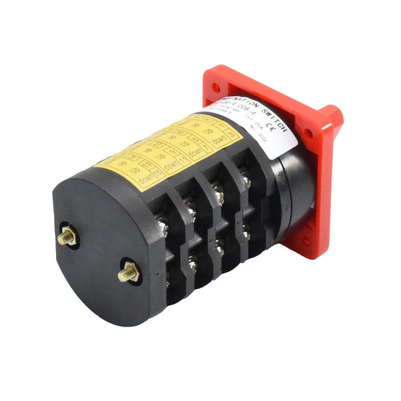 Comutator rotativ industrial 20A, vedere din spate cu capac negru si suruburi de fixare
