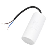 Condensator pornire motor 60uF 450V cu fire preinstalate, carcasa cilindrica alba pentru motoare monofazate