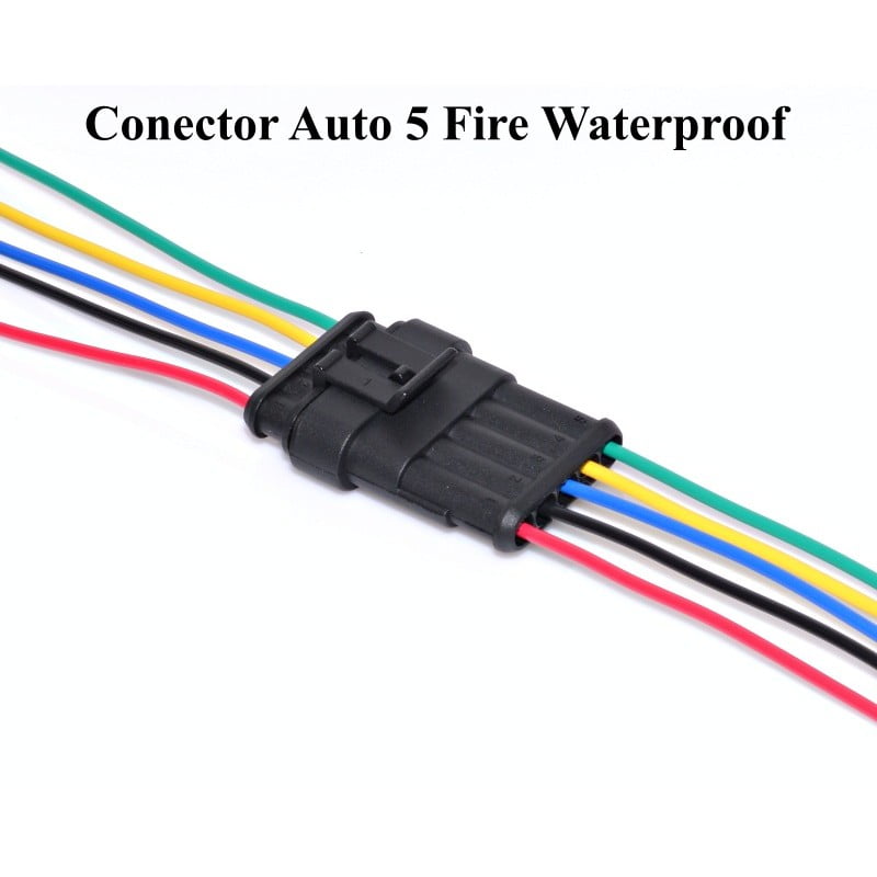 Conector electric auto 5 fire waterproof asamblat, cu fire multicolore din cupru litat