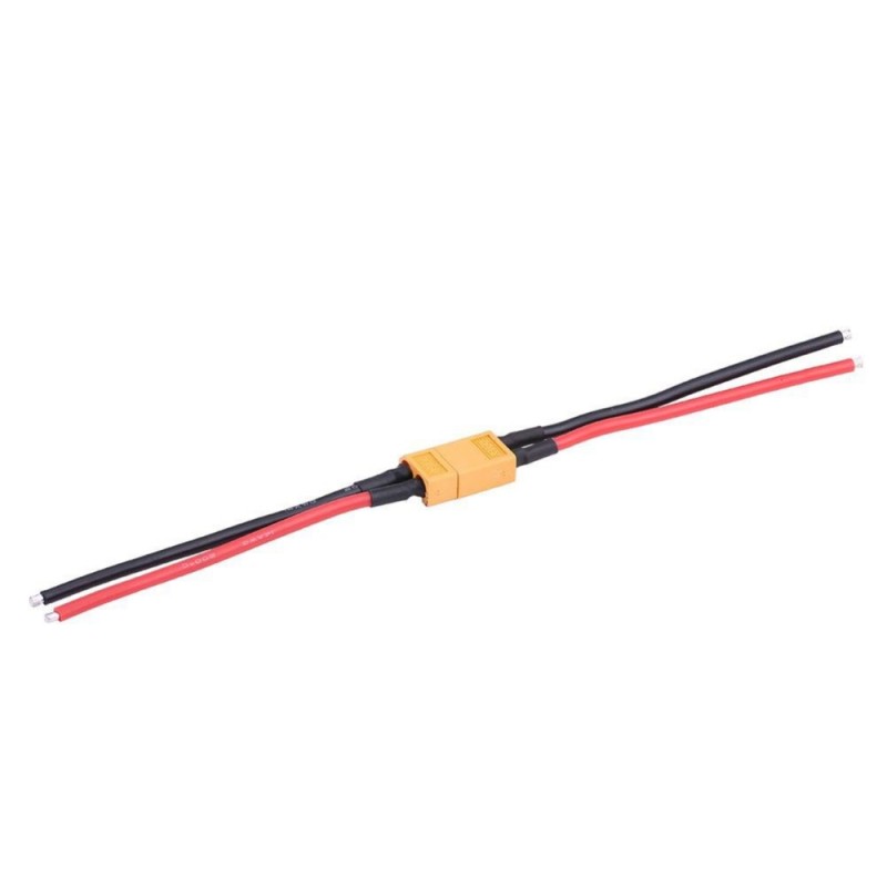 mufa XT60 cu cablu 20cm dezizolat, vedere laterala intreaga, cablu 12AWG flexibil