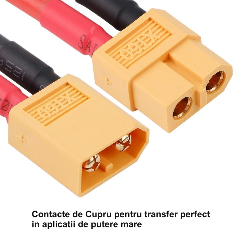 detaliu contacte cupru conector XT60, rezistenta interna scazuta pentru aplicatii putere mare