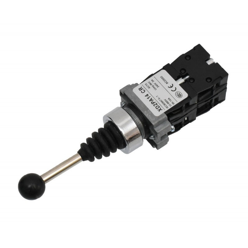 Joystick industrial 4 pozitii cu retinere, vedere laterala in unghi, corp metalic robust