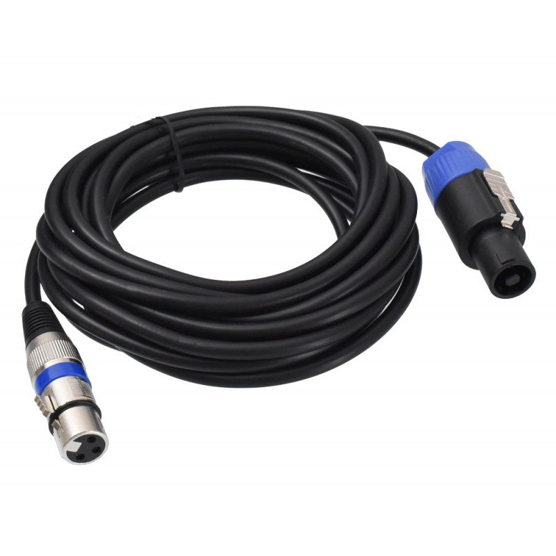 Cablu XLR-Speakon 15m infasurat, conectori vizibili la ambele capete