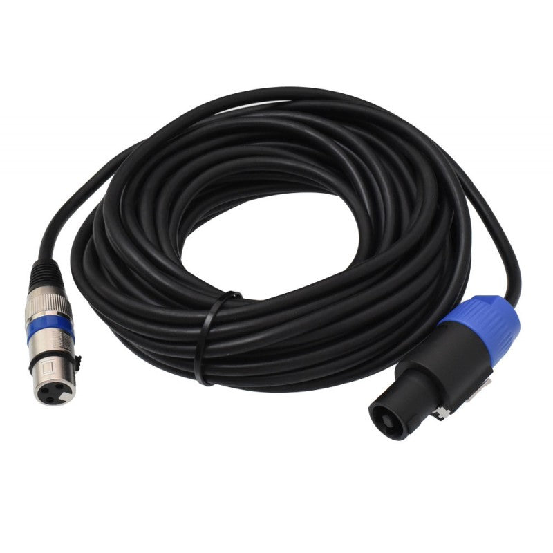 Cablu audio XLR mama la Speakon tata, lungime 15m, manta cauciuc flexibil, pentru instalatii scena