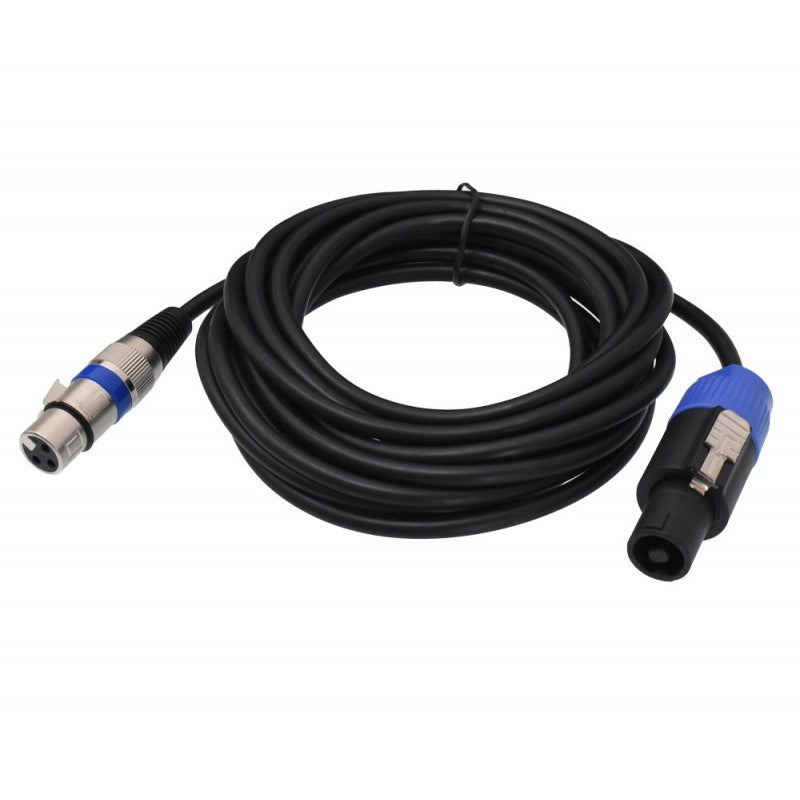 Cablu audio XLR-Speakon 15m desfasurat partial, ambii conectori vizibili lateral