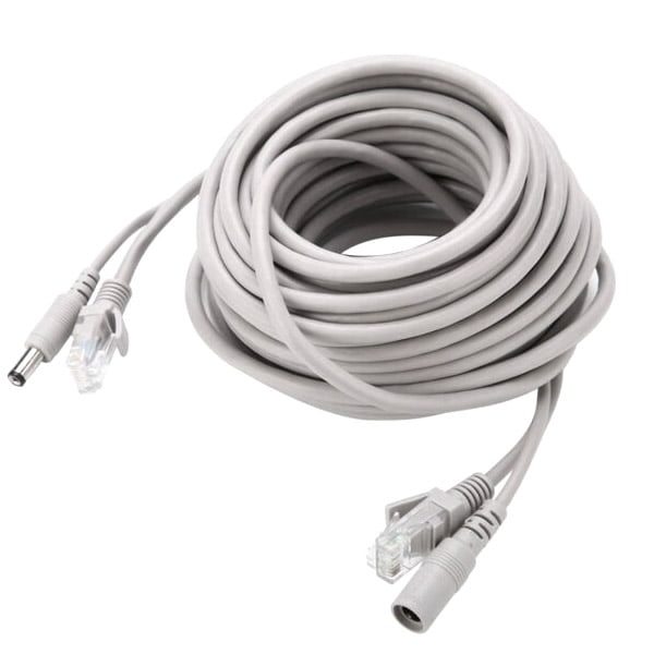 Cablu UTP cu alimentare DC 2,1mm pentru camere supraveghere, RJ45, lungime 10m, gri