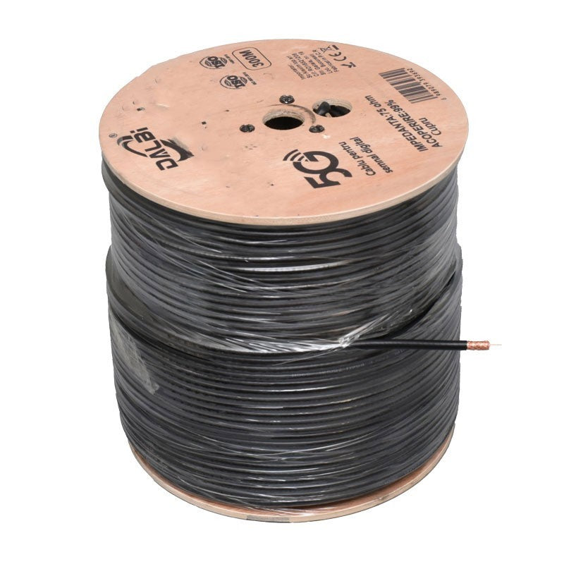 Cablu coaxial RG6 pe rola de lemn 300m, impedanta 75 Ohm, ecranare dubla, manta PVC neagra