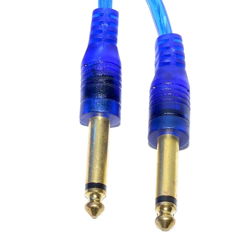 Cablu audio splitter Y cu doua mufe jack 6,3mm mono auriti, detaliu conectori albastrui