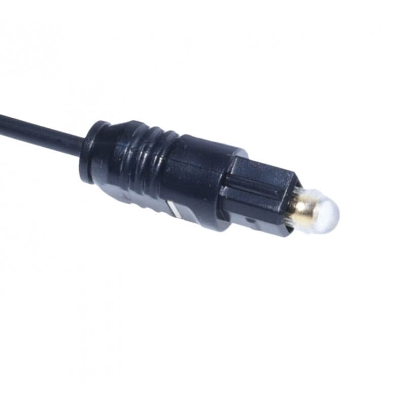 Conector Toslink detaliu prim-plan, miez fibra optica si manta de protectie ranforsata