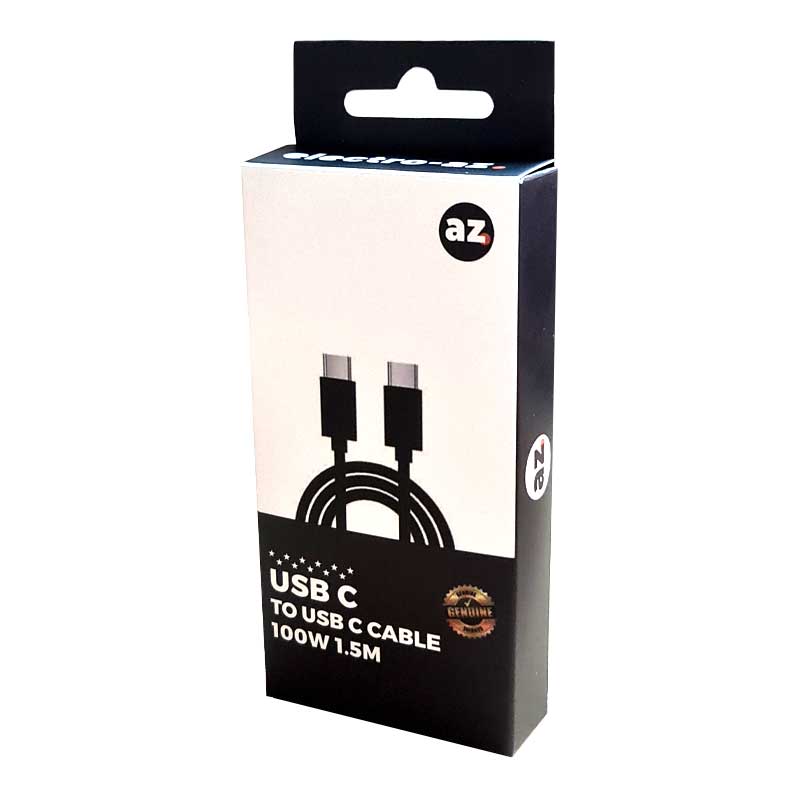 Cablu USB-C to USB-C 100W, 1.5m, ambalaj de vanzare cu detalii tehnice