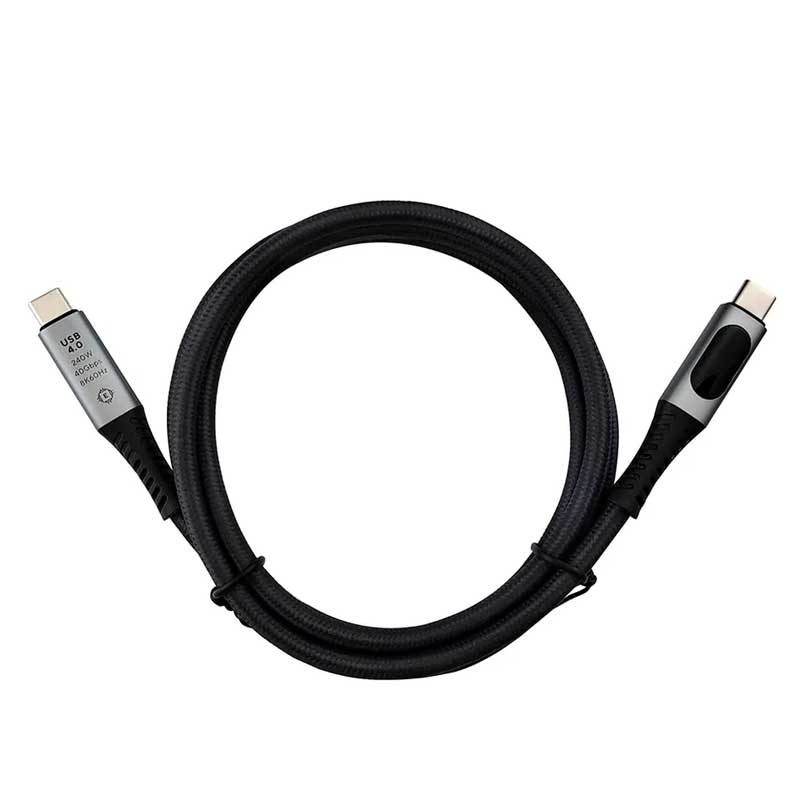 Cablu USB-C 4.0 impletit negru, lungime 1m, ambii conectori vizibili, 240W si 40Gbps