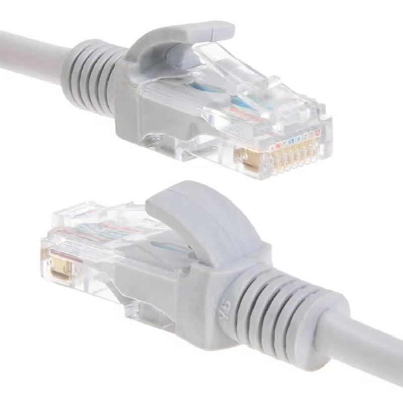 Cablu patchcord CAT5e - detaliu mufe RJ45 cu clip de blocare transparent