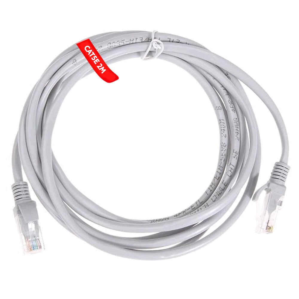 Cablu patchcord CAT5e 2m cu eticheta identificare, mufe RJ45, manta PVC gri flexibila