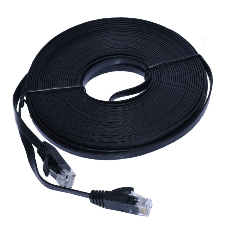 Cablu UTP plat CAT6 Gigabit 30m, conectori RJ45, viteza 1000 Mbps, profil subtire negru