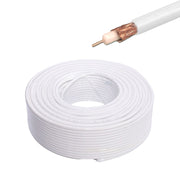 Cablu coaxial RG6U 75 Ohm, conductor aliaj cuprat, rola 100m, manta PVC alba, sectiune transversala vizibila