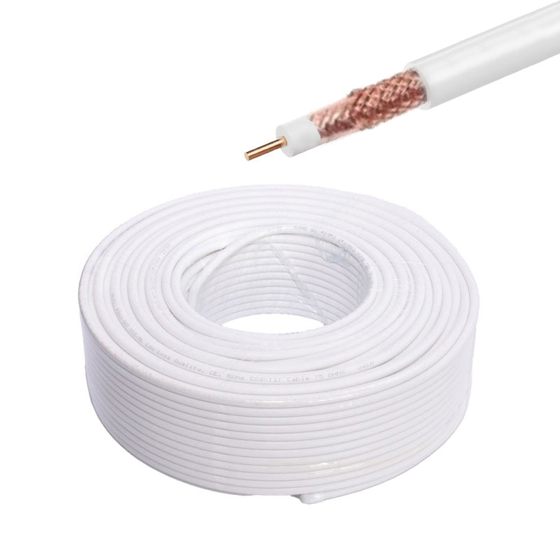 Cablu coaxial RG6U 75 Ohm cupru 1,15mm, rola 100m, manta alba PVC, ecranaj tresa cupru