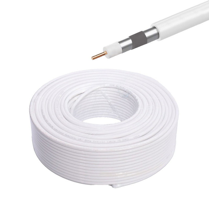 Cablu coaxial RG6U 75 ohm rola 100m, manta PVC alba, conductor CCS, ecranaj dublu folie si tresa aluminiu