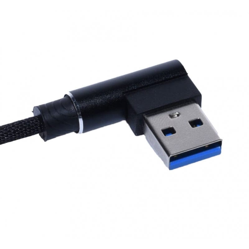 Cablu cu cot 90 grade, conector USB-A unghi drept cu invelis textil negru rezistent