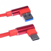 Cablu USB Type-C cu cot 90 grade, impletit nylon rosu, conectori aluminiu, 1m, incarcare 2.1A