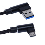 Cablu USB-A la Micro-USB cu cot 90 grade, incarcare 2.1A, 1m, invelis textil negru, conectori metalici