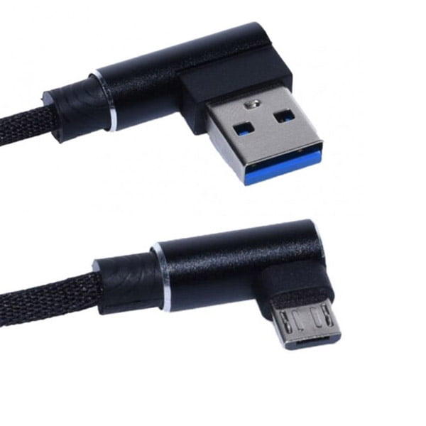 Cablu USB-A la Micro-USB cu cot 90 grade, incarcare 2.1A, 1m, invelis textil negru, conectori metalici