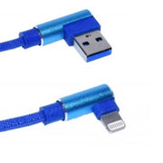 Cablu USB-Lightning cu cot 90 grade, impletit textil albastru, 2.1A, 1m, conectori metalici in unghi