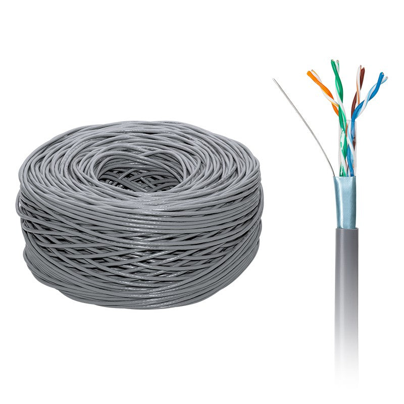 Cablu FTP CAT5E cupru integral 305m, rola gri cu 4 perechi rasucite si ecranaj folie aluminiu