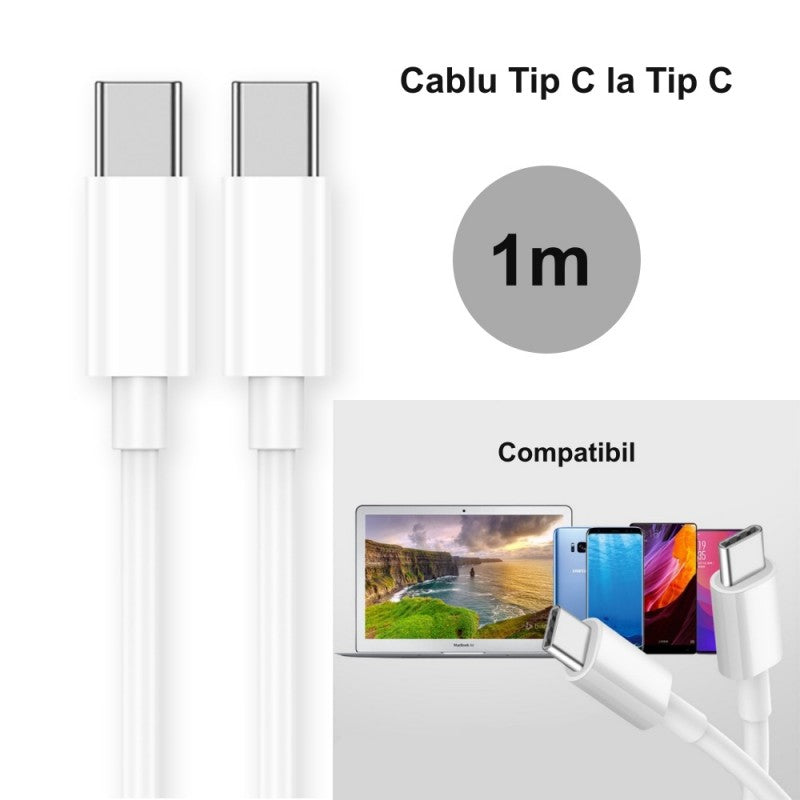 Cablu Type-C la Type-C de 1m, compatibil smartphone, tableta si laptop cu port USB-C