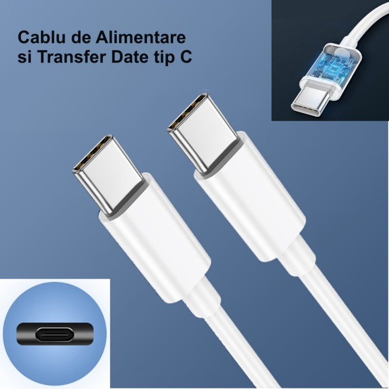 Cablu Type-C la Type-C pentru alimentare si transfer date, cu conectori durabili placati