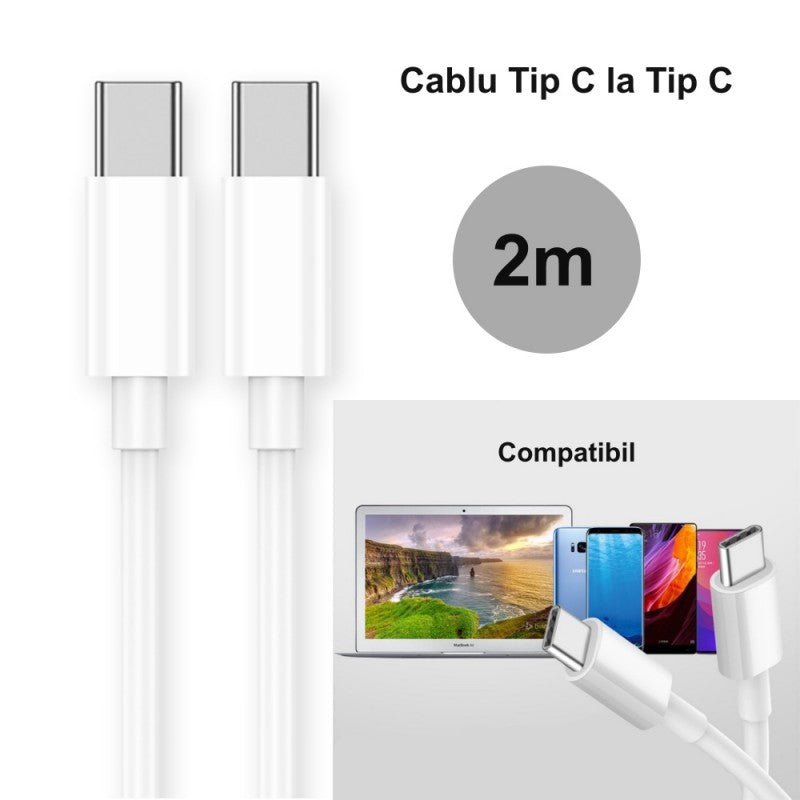 Cablu Type-C la Type-C 2m compatibil cu laptop, smartphone si tableta USB-C