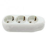Cap prelungitor ceramic 3 prize schuko cu impamantare, 16A, carcasa alba rezistenta termic