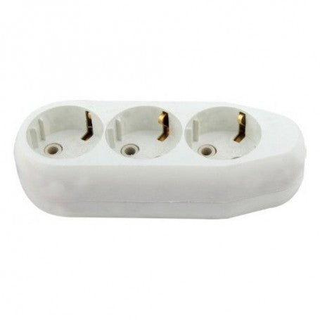Cap prelungitor ceramic 3 prize schuko cu impamantare, 16A, carcasa alba rezistenta termic