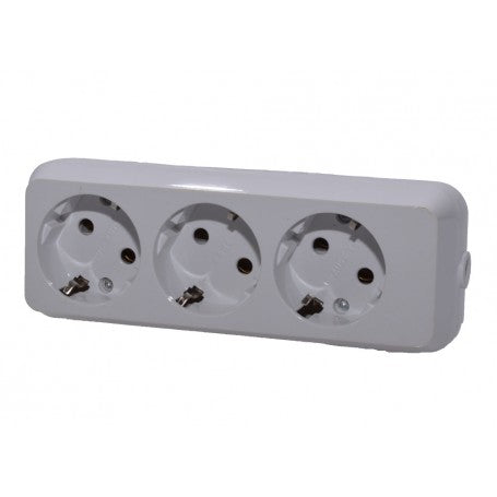 Cap prelungitor 3 prize Schuko alb, vedere frontala cu protectie copii la fiecare priza