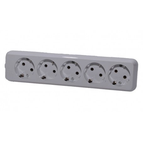 Cap prelungitor 5 prize Schuko cu protectie copii, vedere frontala, carcasa alba