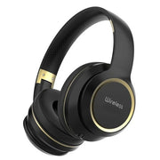 Casti over-ear wireless Bluetooth 4.2, design negru cu accente aurii, pliabile, autonomie 6 ore