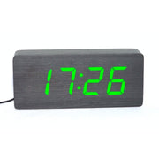 Ceas digital LED verde, design lemn negru, display mare cu ora, alimentare USB, pentru birou sau dormitor